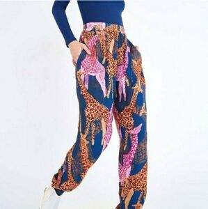 Farm Rio size XS giraffe print jogger style pants blue, orange and pink